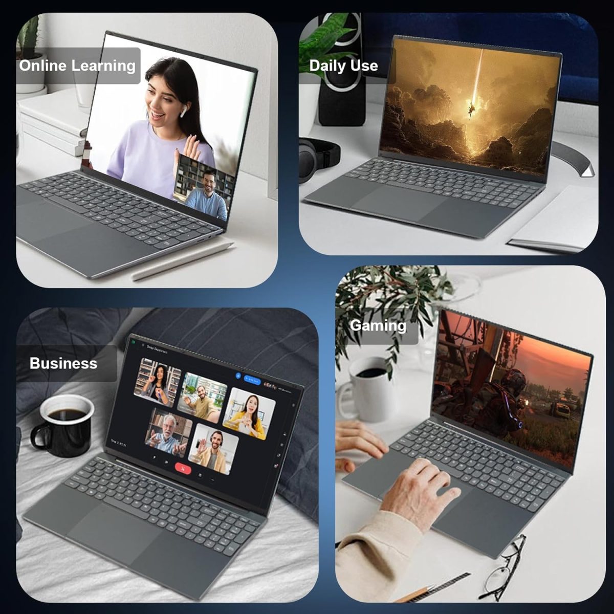 ⁦XISEZIUO 16 Inch Laptop Computer, Gaming Laptop, 16GB RAM 512GB SSD, N95 Processor, FHD 1920 * 1080, Backlit Keyboard, Windows 11 Pro, Fingerprint Unlock, BT 4.2⁩ - الصورة ⁦3⁩