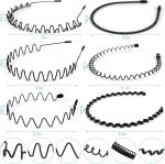 ⁦fenshine Metal Hair Bands Feather Wavy Headband Unisex Black Wavy Headband Polished Backwards Non-Slip Sports Hair Band for Women Men 6 Pack⁩ - الصورة ⁦2⁩
