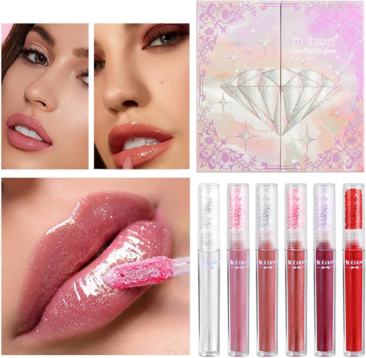 ⁦NALACAL 6-Piece Shiny Glitter Lip Gloss Set, Sparkling Liquid Lipstick with Glossy Finish, Hydrating and Plumping Tinted Lip Nectar, Waterproof Long-Lasting Makeup Gift Set for Women⁩ - الصورة ⁦2⁩