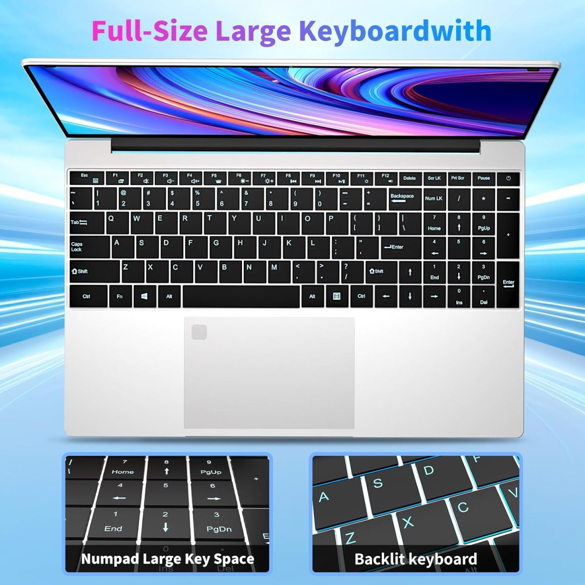 ⁦15.6 Inch Laptop Computer, Gaming Laptop, Laptops 16GB RAM 512GB SSD N95 Processor (up to 3.4GHz), FHD IPS 1920 x 1080,Laptops Computers Supports 180 Angle Opening,Backlit Keyboard,gaming computer⁩ - الصورة ⁦4⁩