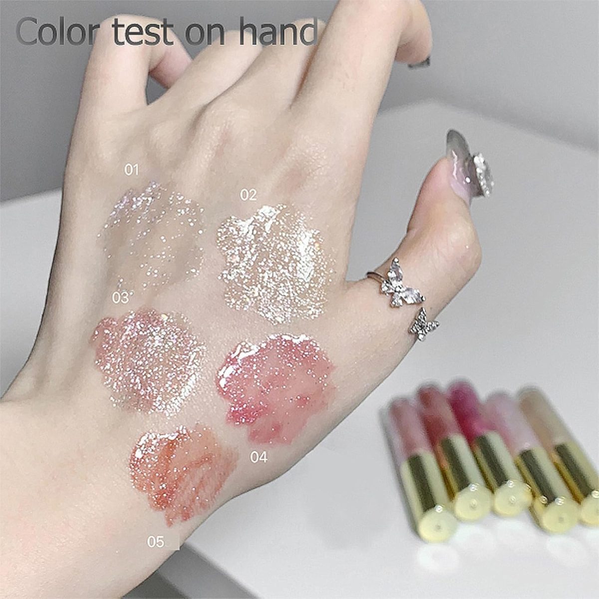 ⁦MAKINGTEC 5 Colors Shimmery Glitter Lip Gloss Liquid Lipstick Set, Plumping Hydrating Lip Glow Oil, Instense High Reflective Color Lipstick Makeup⁩ - الصورة ⁦6⁩