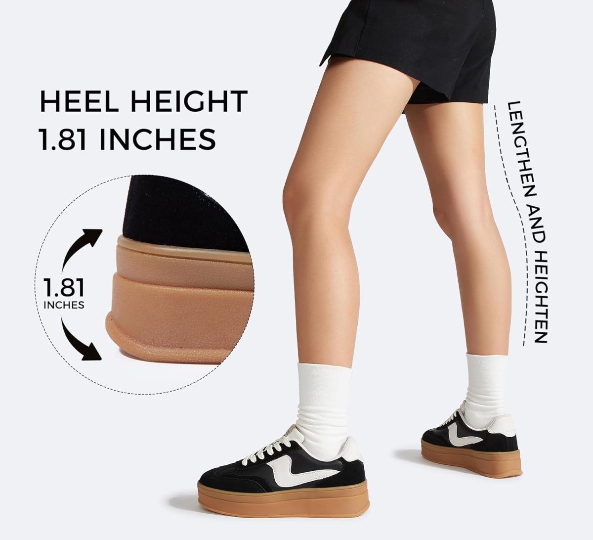 ⁦LUCKY STEP Women's Platform Fashion Sneakers Thick Sole Suede Genuine Leather Classic Rubber Gum Sole Low Top Casual Walking Shoes⁩ - الصورة ⁦5⁩