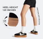 ⁦LUCKY STEP Women's Platform Fashion Sneakers Thick Sole Suede Genuine Leather Classic Rubber Gum Sole Low Top Casual Walking Shoes⁩ - الصورة ⁦5⁩