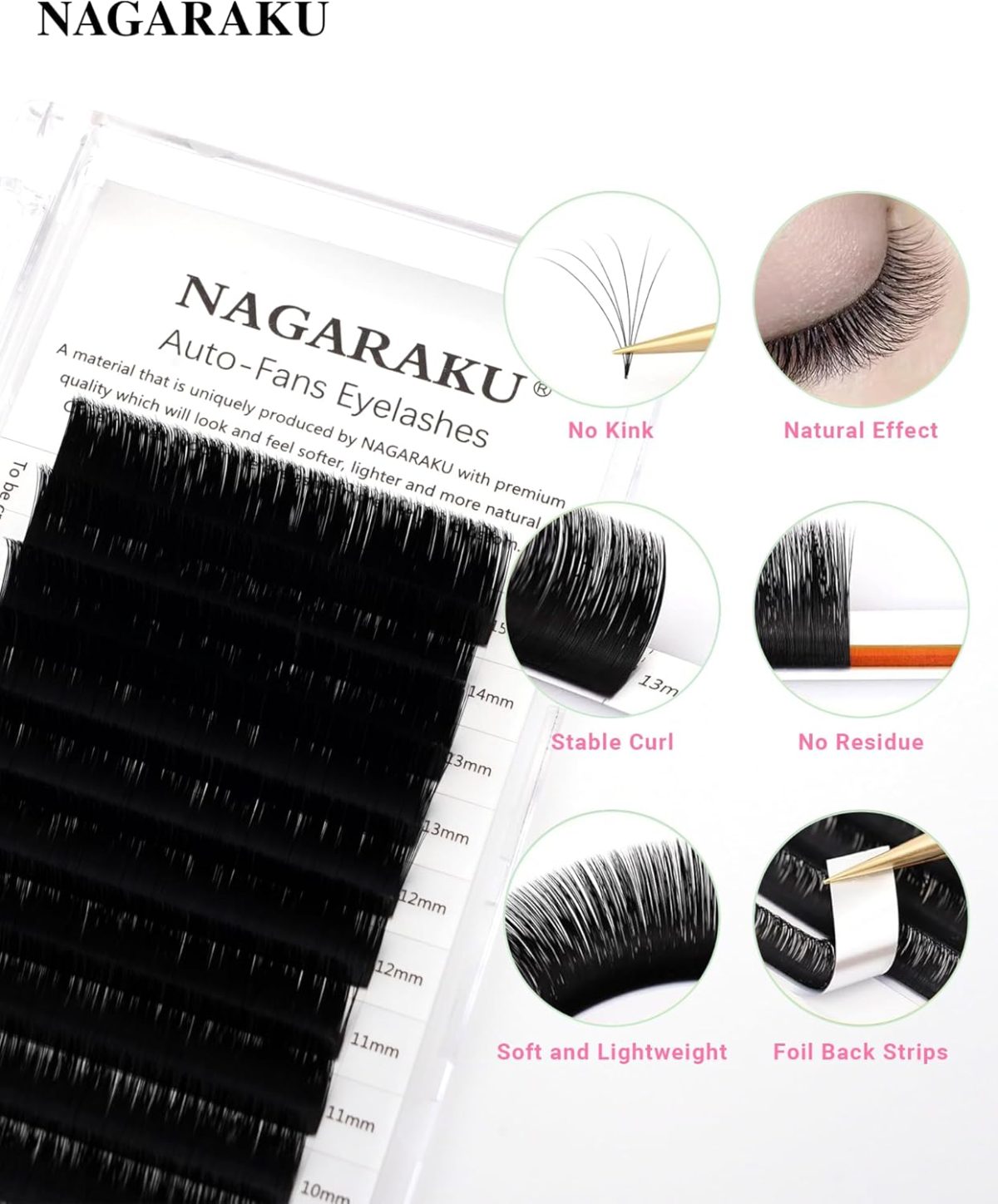 ⁦NAGARAKU Easy Fan Lashes 2D~20D Self-Fan Automatic Bloom Bouquet Eyelash Extension Russian Natural Volume Technique Touffe Lashes Easy Unfold Easy Fanning Eyelash Black (0.05C 8-15mm)⁩ - الصورة ⁦2⁩