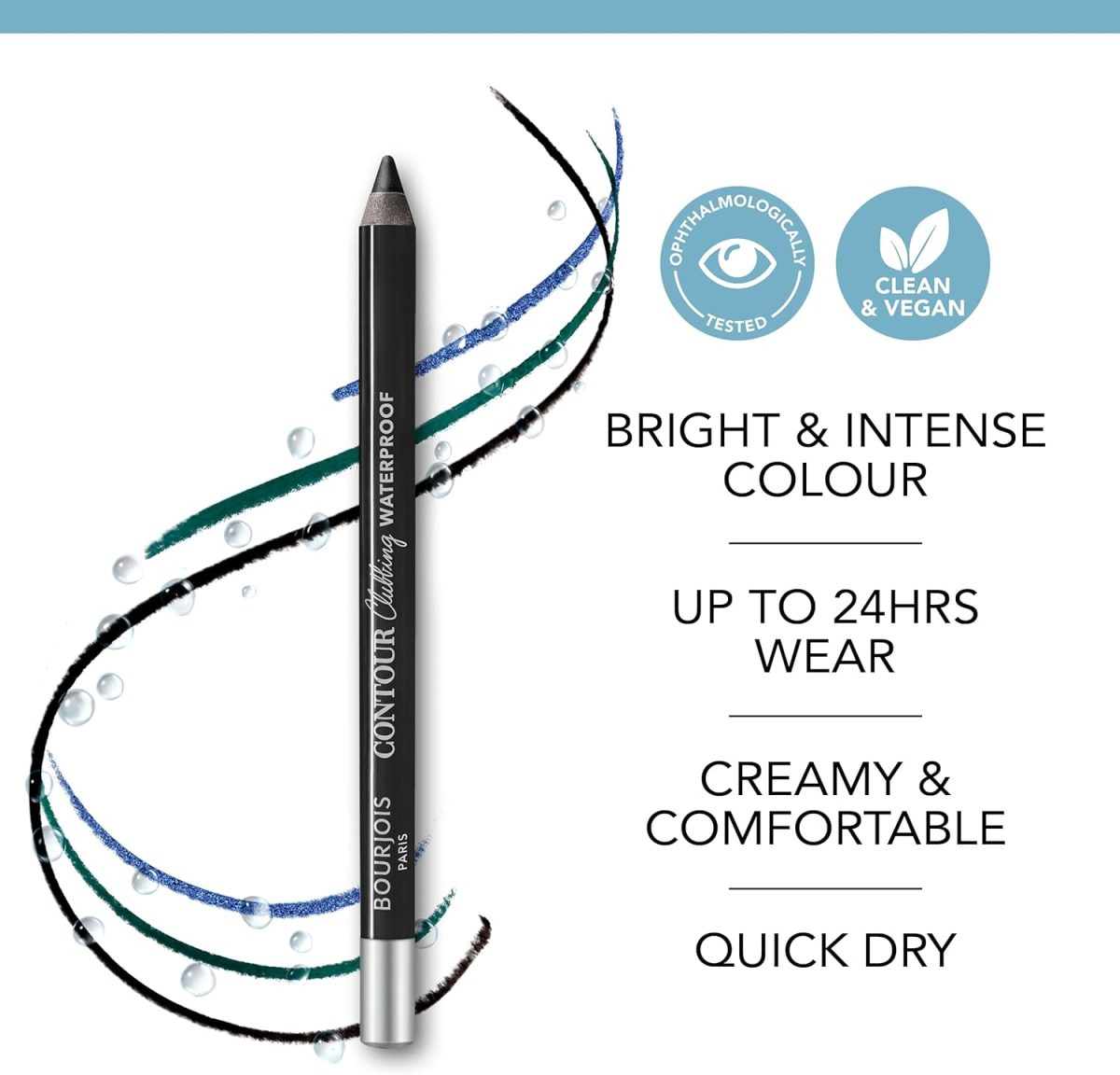 ⁦Bourjois Contour Clubbing, 078 Let's Bronze, Waterproof Eye Pencil, Bright & Intense Colour, Up to 24hrs Wear, Creamy & Comfortable, Clean & Vegan Formula, Sweat, Heat & Smudge-Proof, Quick Dry, 1.2g⁩ - الصورة ⁦3⁩