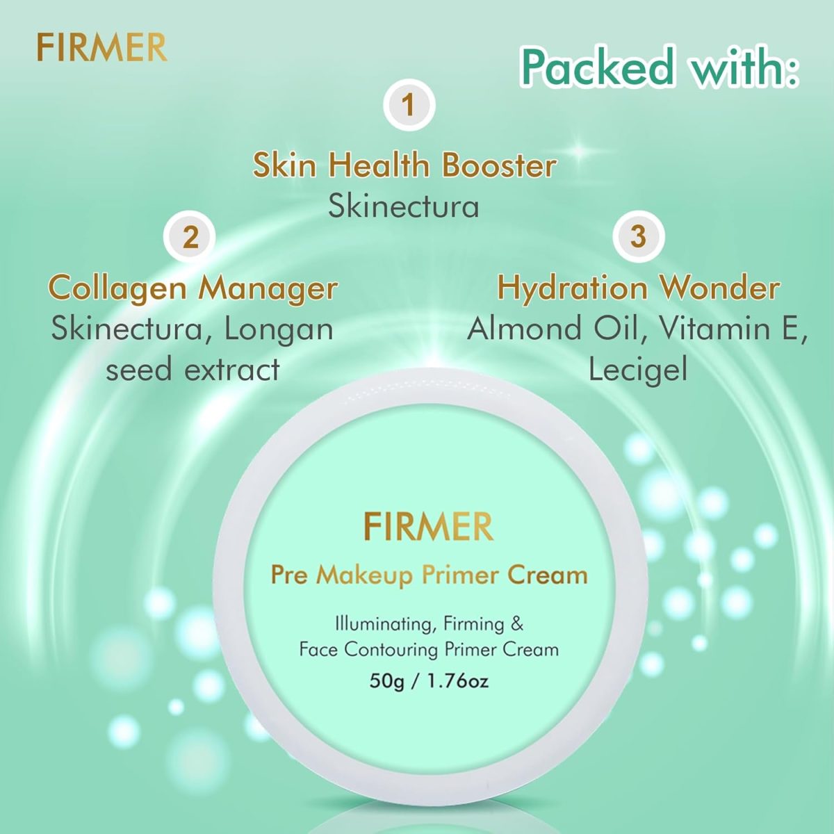 ⁦Firmer Pre Make-Up Primer Cream Multifunctional Skin Perfector, Skin Firming, Skin Illuminating, Face Contouring & Slimming, Anti-Aging Hydrating Makeup Primer For Youthful Glow, Paraben Free - 50 GM⁩ - الصورة ⁦2⁩