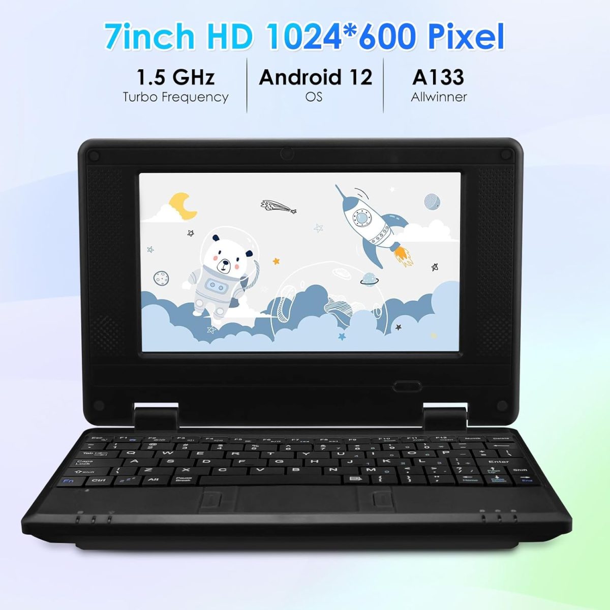 ⁦ZHAOHUIXIN 7" Portable Small Laptop, Android 12 Quad Core with 2GB RAM 32GB ROM Mini Laptop Notebook for Kids,Ideal Gift for Children 's Learning and Entertainment (Black)⁩ - الصورة ⁦3⁩