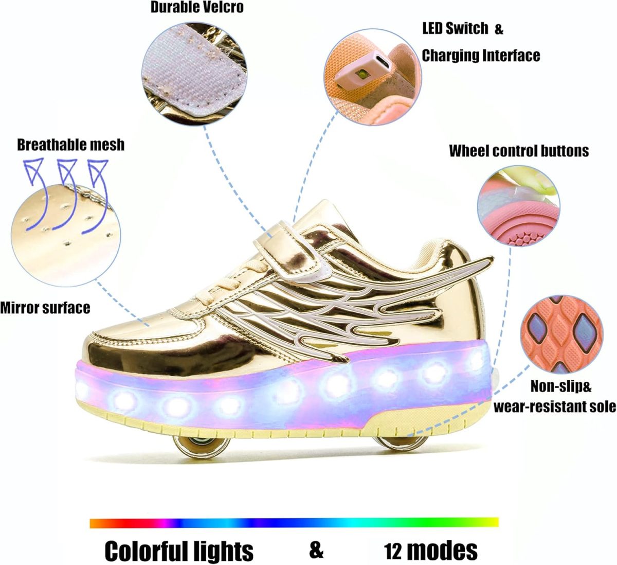 ⁦Nsasy Kids Roller Shoes Boy Girl Sneakers with Wheels Become Sport Sneaker with Led for Christmas Birthday Children Show Gift⁩ - الصورة ⁦2⁩