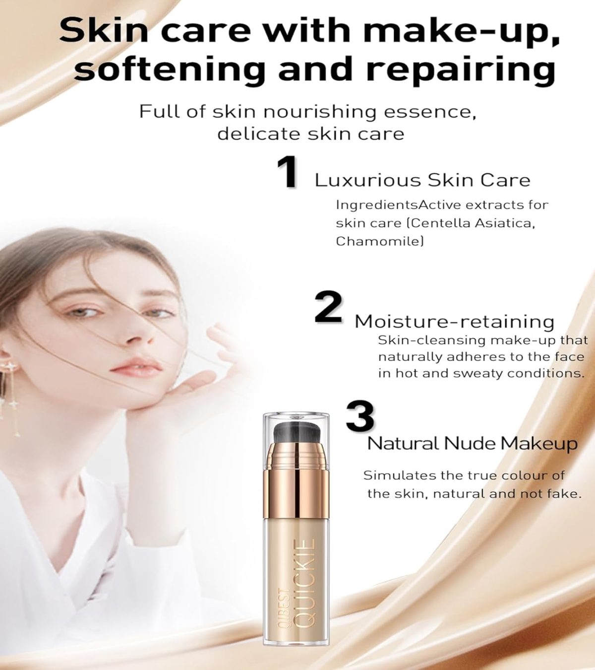 ⁦Azonee Moisturizing Liquid Foundation, Silky Long-Wear Concealer, Sheer to Full Coverage for Dewy, Natural Glow, Suitable for All Skin Types (#01)⁩ - الصورة ⁦5⁩