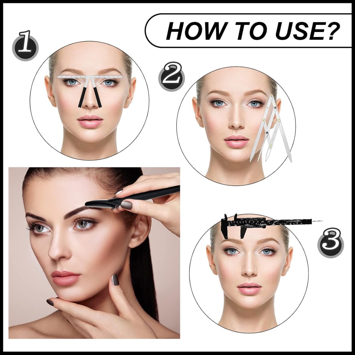 ⁦6 Pieces Tattoo Eyebrow Ruler 3 Point Positioning Ruler Mini Caliper Double Scale Vernier Caliper Eyebrow Golden Ratio Caliper Microblading Ruler Gauge Ruler Measuring Tool with Eyebrow Shaver⁩ - الصورة ⁦5⁩