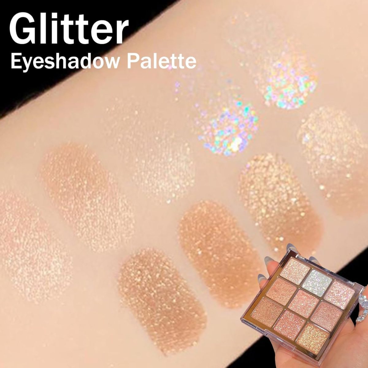 ⁦Azonee Eyeshadow Palette, Shimmer Eye Shadow Pallets for Women, 9 Colour Glitter Eye Make-Up Palettes, Gold, White, Pink Highly Pigmented Eye Shadow Palette for Girls Make Up⁩ - الصورة ⁦5⁩