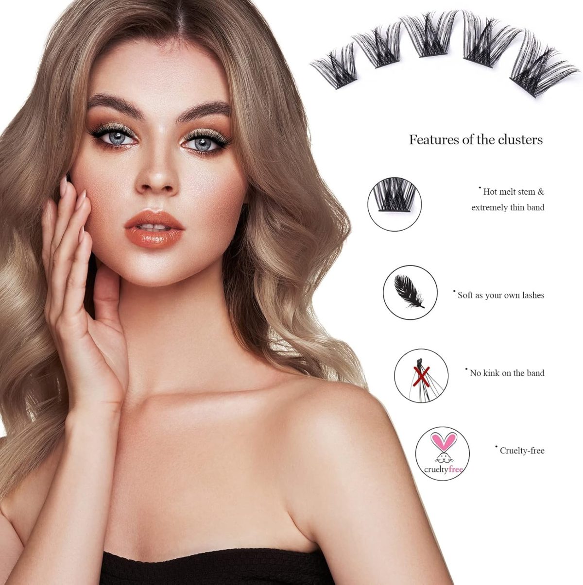 ⁦MAKINGTEC Individual Lashes Cluster Lashes 45 Pcs DIY False Eyelashes Reusable 3D Eyelash Extension Kit Soft Natural C CC D Curl Individual Eyelashes with Eyelash Glue 10/12/14/15/16mm Length⁩ - الصورة ⁦2⁩