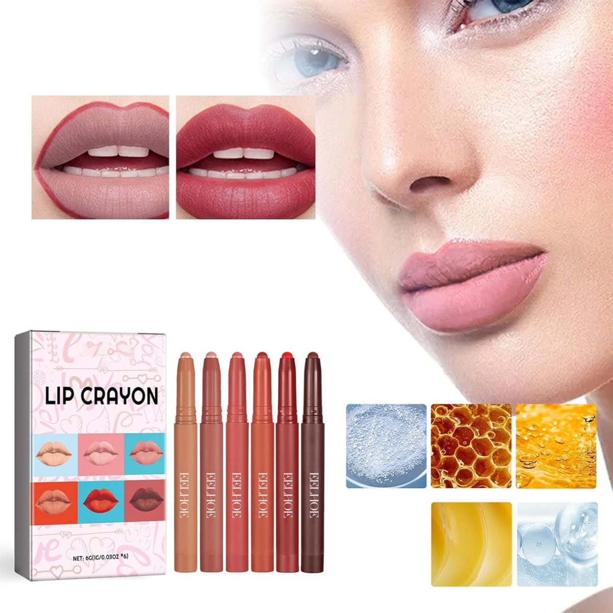 ⁦KASTWAVE Lip Liner Set, 6 Colours Matte Lip Liner, Long-Lasting Wear And Waterproof, Smooth, Smudge Proof, High Pigmented Smooth Nude Texture Natural, Makeup For Women⁩ - الصورة ⁦2⁩