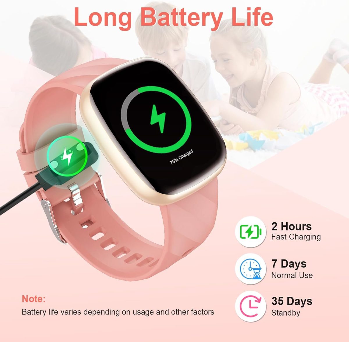 ⁦Children's Smartwatch, Fitness Tracker Watch, 1.75 Inches, Smart Watch with 100+ Sports Modes, Heart Rate, Sleep Monitor, Games, Pedometer, Gift for Boy Girl Ado 5-16 Years – Gold⁩ - الصورة ⁦6⁩