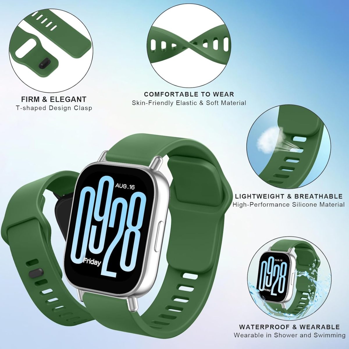 ⁦Solicone Strap Compatible with Redmi Watch 5 Active, Sport Waterproof Replacement Strap for Redmi Watch 5 Active/5 Lite Watch Bracelets⁩ - الصورة ⁦3⁩