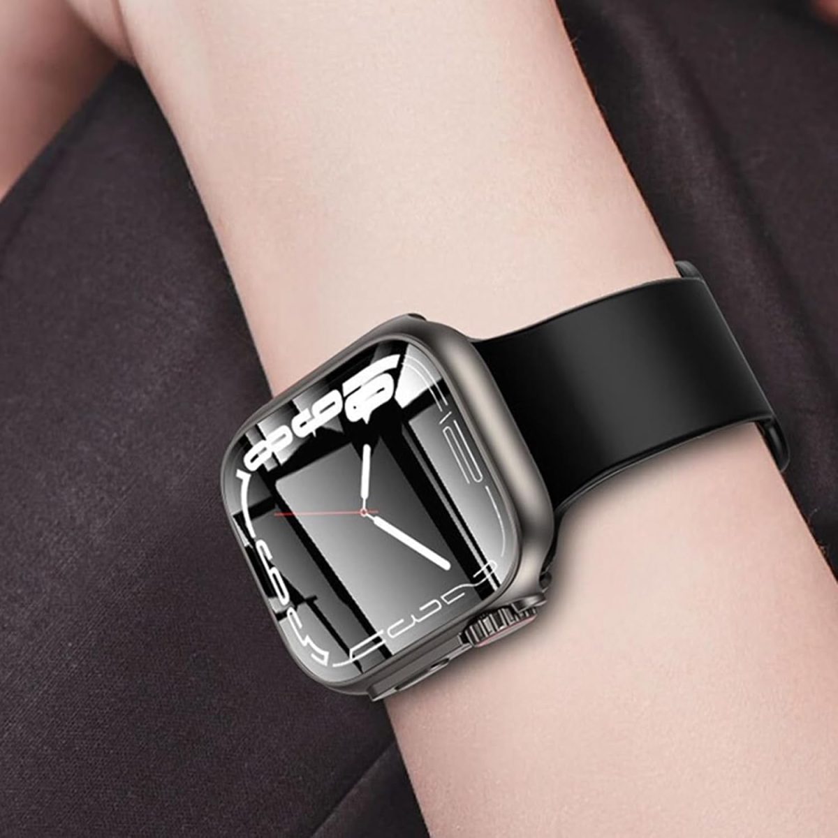 ⁦LinJie 44mm Watch Case with Aluminum Tempered Glass, Hard PC Case for Apple Watch SE/S6/S5/S4 (Black)⁩ - الصورة ⁦7⁩