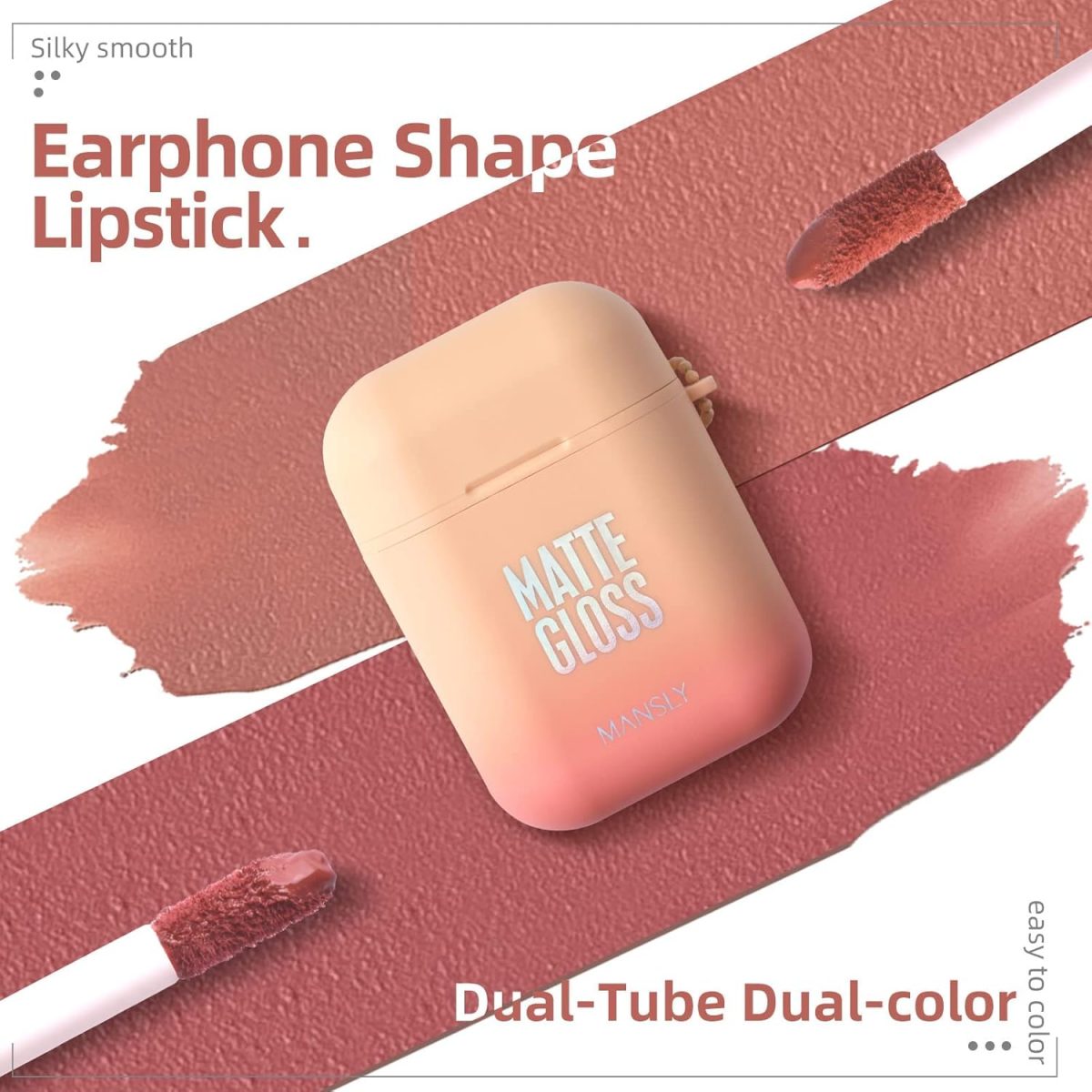 ⁦MAKINGTEC 2Pcs set Matte Velvet Earphone Liquid Lipstick, Waterproof Long Lasting Lipstick Matte Kit with 2Pcs set Glitter Shimmer Eyeshadow Sticks, Long Lasting, Quick Drying, Easy to Apply⁩ - الصورة ⁦6⁩
