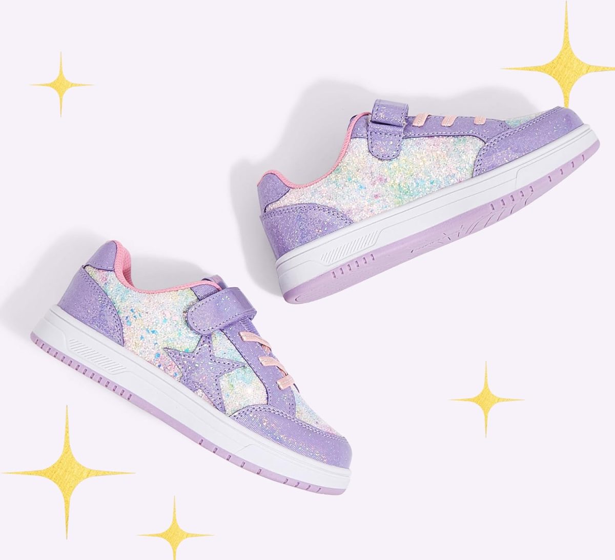 ⁦LUCKY STEP Kid's Glitter Walking Shoes Shiny Sparkly Sequins Fashion Sneakers Hook and Loop Athletic Unisex-Child Casual Running for Children/Boys/Girls⁩ - الصورة ⁦9⁩