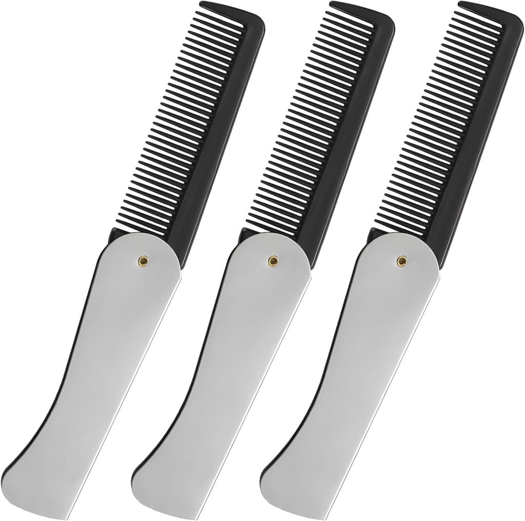 Stainless Steel Folding Comb, Pocket Comb For Men, Bread Mustache Comb, Hair And Beard Comb With Cover For Men, Ideal For Grooming, Detangling, And Styling (3 Pcs)