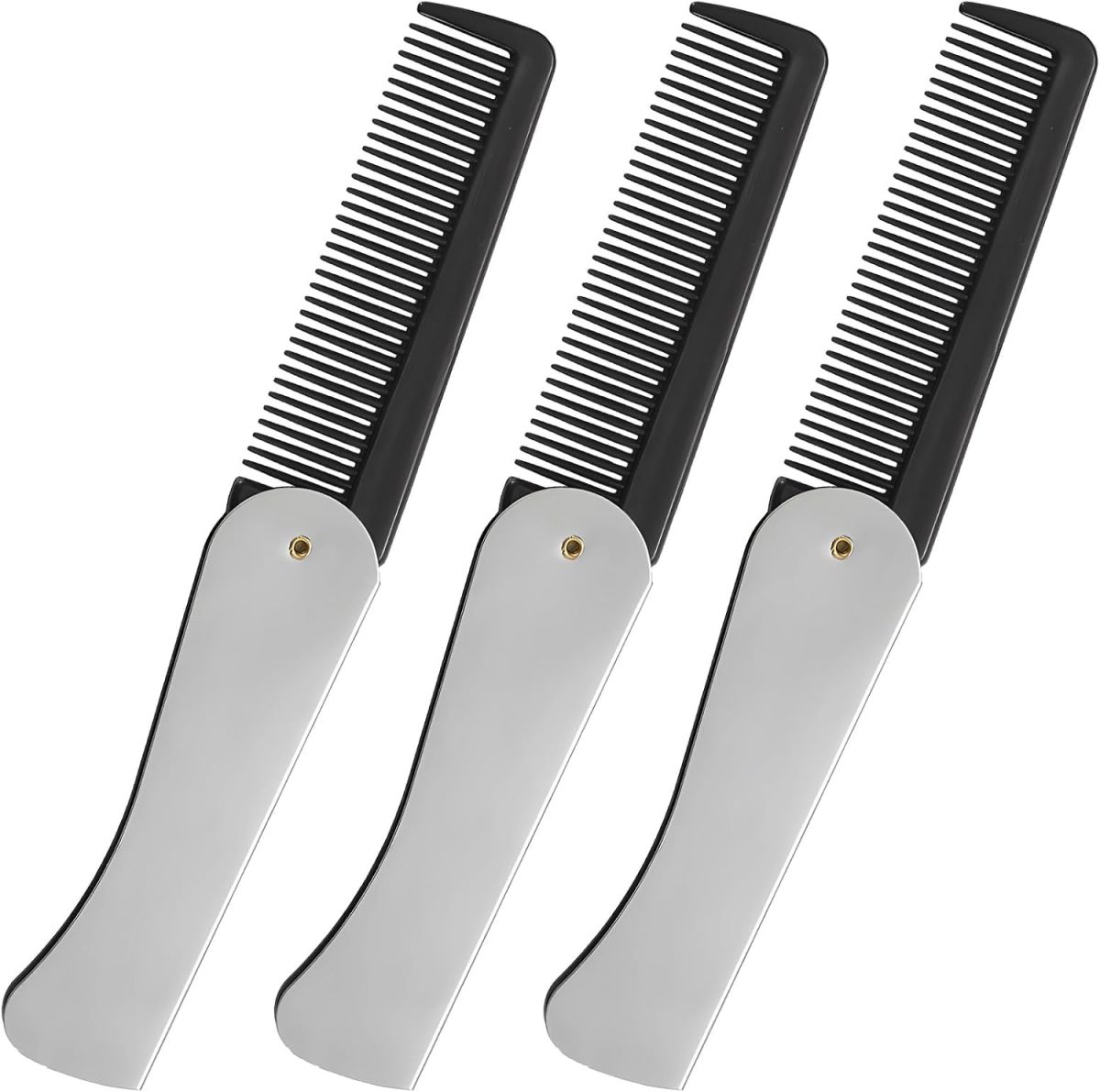 Stainless Steel Folding Comb, Pocket Comb For Men, Bread Mustache Comb, Hair And Beard Comb With Cover For Men, Ideal For Grooming, Detangling, And Styling (3 Pcs)