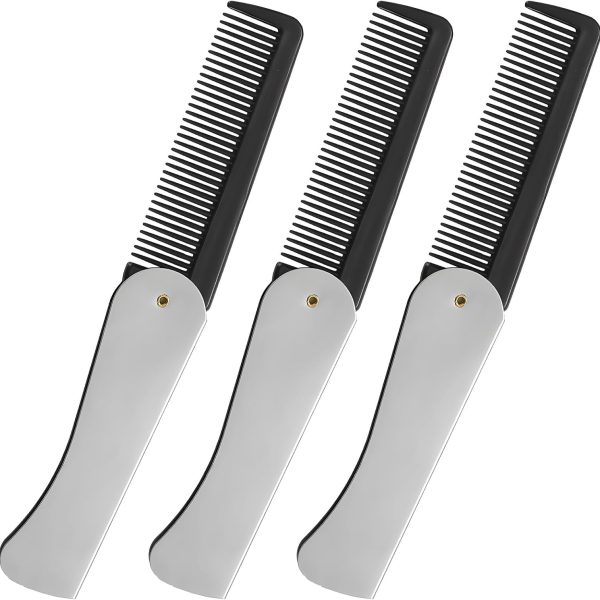 Stainless Steel Folding Comb, Pocket Comb For Men, Bread Mustache Comb, Hair And Beard Comb With Cover For Men, Ideal For Grooming, Detangling, And Styling (3 Pcs)