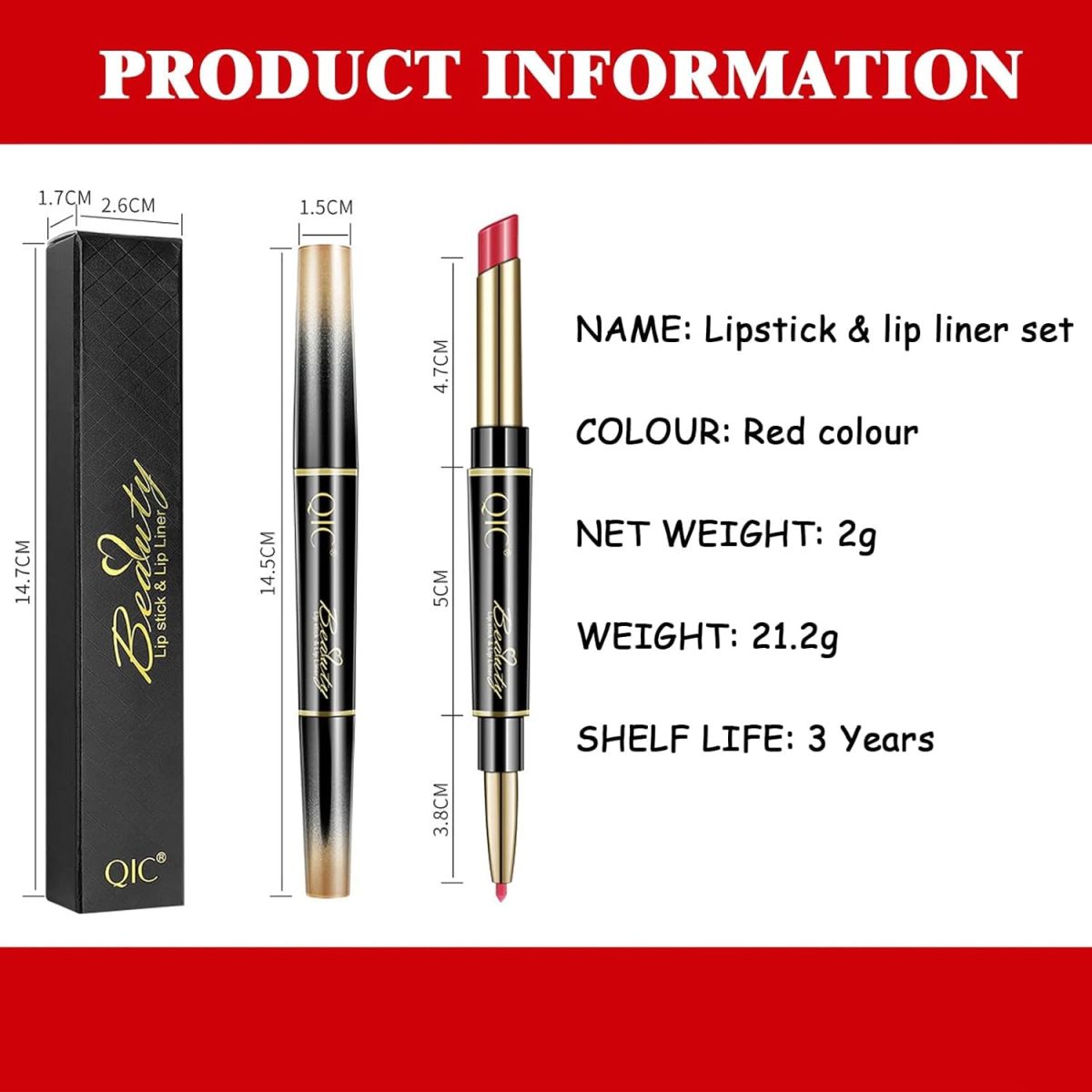 ⁦NALACAL Lip Liner And Lipstick Set,2-in-1 Double Head Matte Cream Lipstick & Lip Liner,Waterproof Sweatproof No Smudge Long-Lasting Moisturizing Smooth Highly Pigmented Makeup Set(Red)⁩ - الصورة ⁦2⁩