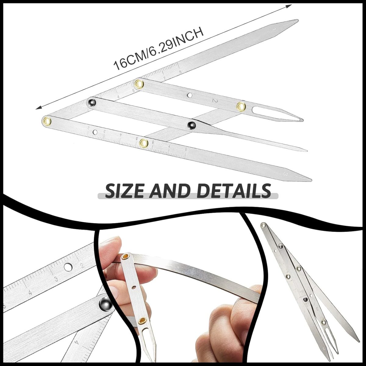 ⁦6 Pieces Tattoo Eyebrow Ruler 3 Point Positioning Ruler Mini Caliper Double Scale Vernier Caliper Eyebrow Golden Ratio Caliper Microblading Ruler Gauge Ruler Measuring Tool with Eyebrow Shaver⁩ - الصورة ⁦3⁩