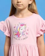 ⁦REDTAG Girls Pink Unicorn Printed Dress⁩ - الصورة ⁦5⁩