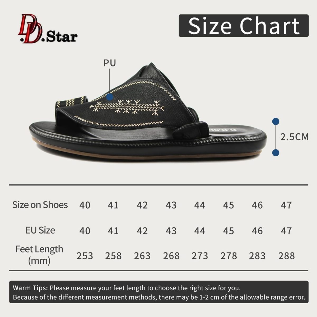 ⁦D.D.Star Slippers For Men, Big Size Comfortable And Memory Foam Sole Arabic Mens Thong Sandals Size 40 To 47.⁩ - الصورة ⁦2⁩