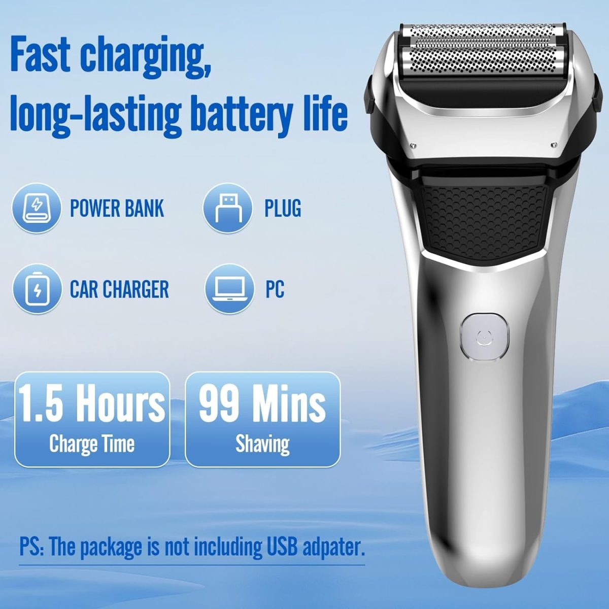 ⁦Electric Razor for Men, 3 Blades Cordless Rechargeable Foil Shavers Electric Razors for Face IPX6 Electric Shaver for Men with Pop-up Trimmer for Travel⁩ - الصورة ⁦4⁩