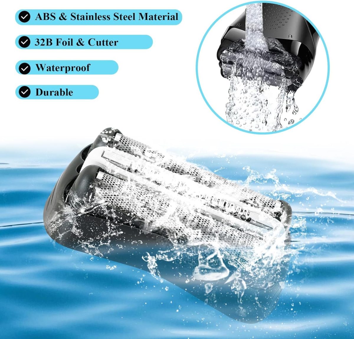 ⁦Series 3 32B Replacement Shaver Head for Braun, Foil & Cutter Razor Replacement Head, Compatible with Braun 301S, 310S, 320S, 330S, 340S, 360S, 3000S, 3010S, 30S, 3020S, 350CC, 370CC, 3050CC (2 PACK)⁩ - الصورة ⁦3⁩