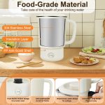 ⁦ANYOUI 4 in 1 Electric Kettle,0.8L Portable Kettle with Two Temperature Modes for Cooking, Tea, Eggs,5Mins Fast Boiling,600W Stainless Steel Kettle with Detachable Base for Camping, Travel,and Office⁩ - الصورة ⁦5⁩
