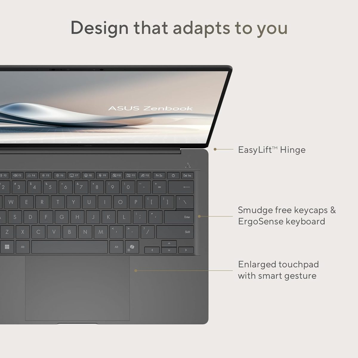 ⁦ASUS Zenbook A14; Copilot+ PC, Ultrathin Laptop, 14” WUXGA OLED, Snapdragon® X Processor, 16 GB Memory, 512GB SSD, Wi-Fi 6E, Zabriskie Beige, UX3407QA-DS52-CB⁩ - الصورة ⁦5⁩