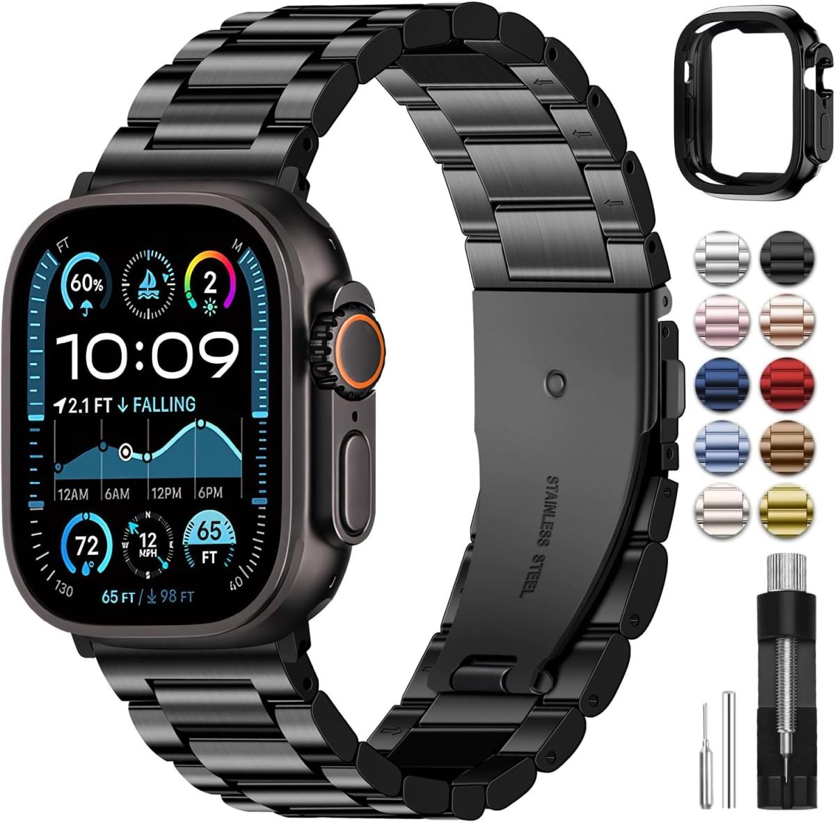 Fullmosa Metal Strap Compatible with Apple Watch Strap 42mm 41mm 40mm 38mm 44mm 45m 46mm 49mm Stainless Steel Replacement Band Compatible with iWatch Series 10 9 8 7 6 SE 5 4 3 2 1 Ultra