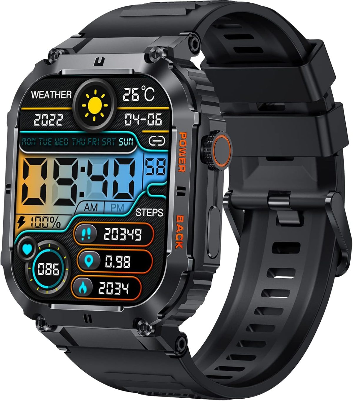 EIGIIS Military Smart Watches for Men 1.96" HD Big Screen Rugged Smart Watch (Answer/Dial Calls) Outdoor Tactical Sports Watch Fitness Tracker Smartwatch for iPhone Compatible with Android Phones