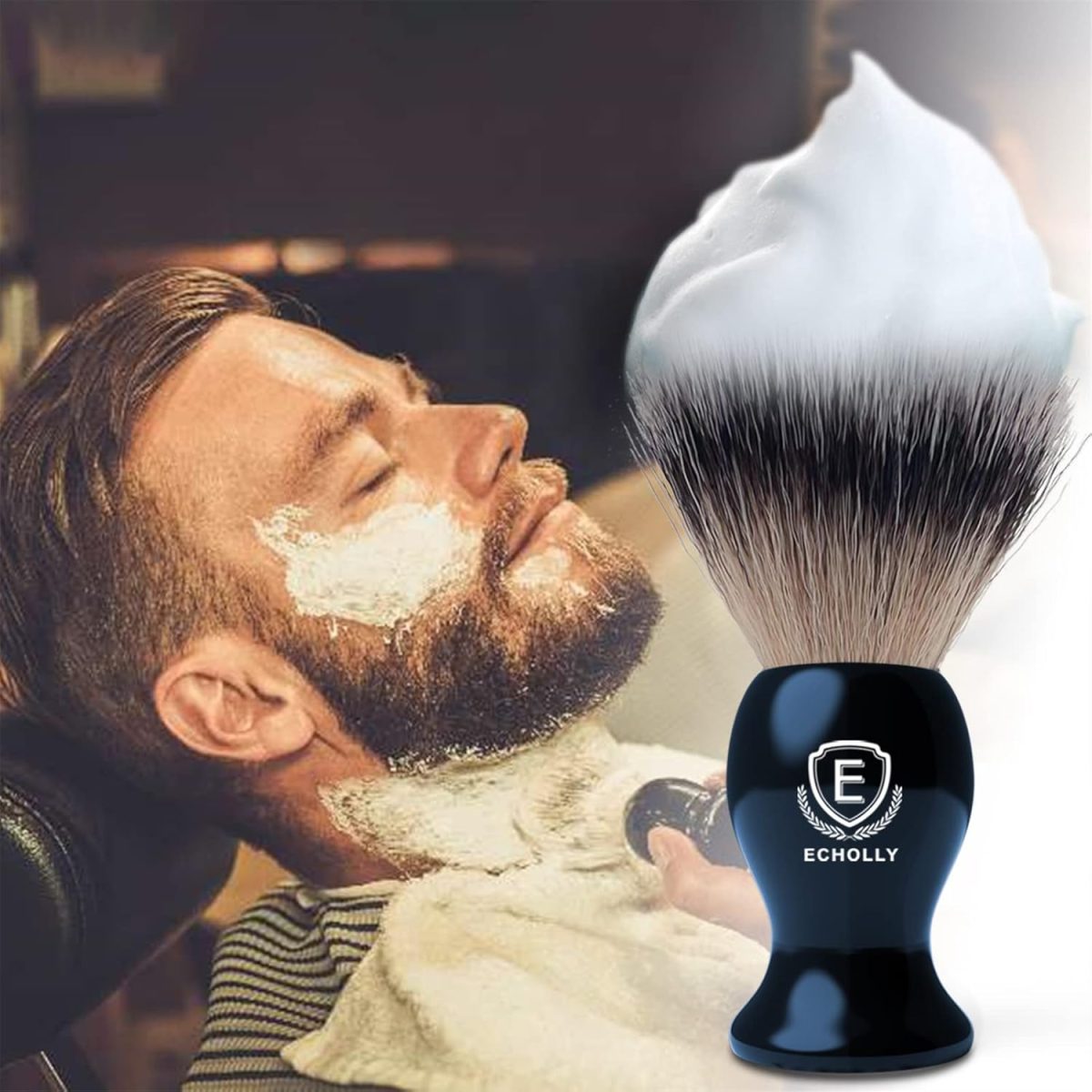 ⁦Echolly Luxury Shave Brush for Home or Travel - High end Synthetic Hair Shaving Brush -Fine Acrylic Handle,Engineered for the Best Shave of Your Life for Safety Razor, Best Present for Men⁩ - الصورة ⁦2⁩