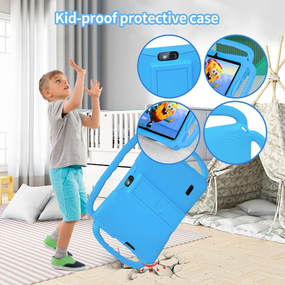 ⁦7 inch Kids Tablet, Quad Core Android 12 2GB 32GB, Parental Control, Eye Protection, Shockproof Case, Dual Camera, WiFi, Bluetooth, Learning Tablet for Kids - K4 (Blue)⁩ - الصورة ⁦8⁩
