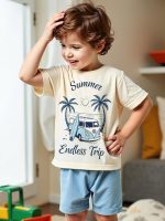 ⁦Xulinova 2 pack boys summer outfit set, dinosaur & car print t-shirts and shorts, 4pcs breathable clothes for 4–7Y, طقم العيد للأولاد, طقم ديناصور أولاد, ملابس أولاد صيفية, ملابس أطفال⁩ - الصورة ⁦4⁩