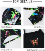 ⁦Gaupafmb Girls Clothes 3PC Tie-dye with Butterfly Print Hoodie Sweatshirt Butterfly Print Cami Tops Sweatpants Girls⁩ - الصورة ⁦2⁩