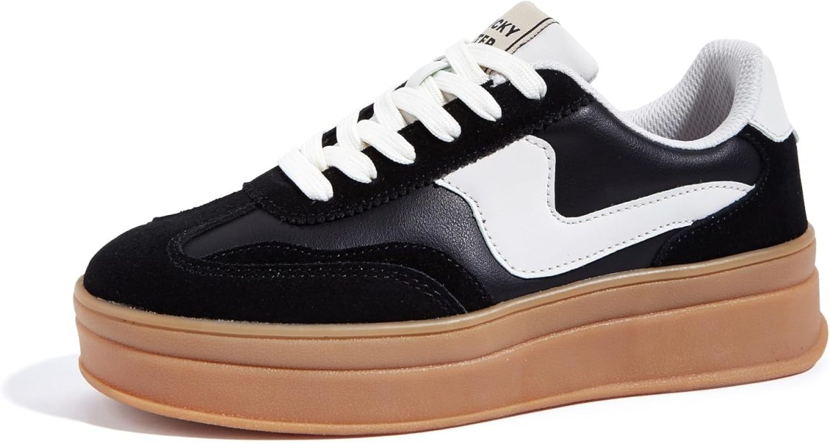 LUCKY STEP Women's Platform Fashion Sneakers Thick Sole Suede Genuine Leather Classic Rubber Gum Sole Low Top Casual Walking Shoes