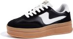 LUCKY STEP Women's Platform Fashion Sneakers Thick Sole Suede Genuine Leather Classic Rubber Gum Sole Low Top Casual Walking Shoes