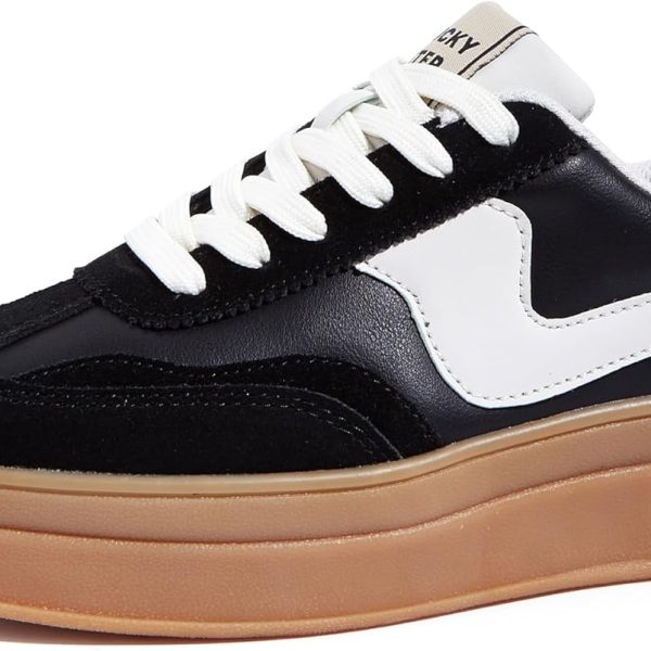 LUCKY STEP Women's Platform Fashion Sneakers Thick Sole Suede Genuine Leather Classic Rubber Gum Sole Low Top Casual Walking Shoes