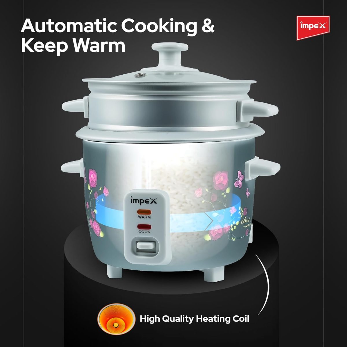 ⁦Impex RC 2805 Electric Rice Cooker 0.6 Ltr 350W Drum Rice Cooker With Aluminium inner pot⁩ - الصورة ⁦4⁩