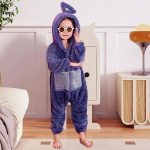 ⁦Unisex Kids Flannel Animal Onesie Pajamas,Soft Hooded Onesies Pajamas Costume, Cosplay Halloween Christmas Sleepwear Jumpsuit Homewear for Girls Boys(Purple)⁩ - الصورة ⁦3⁩