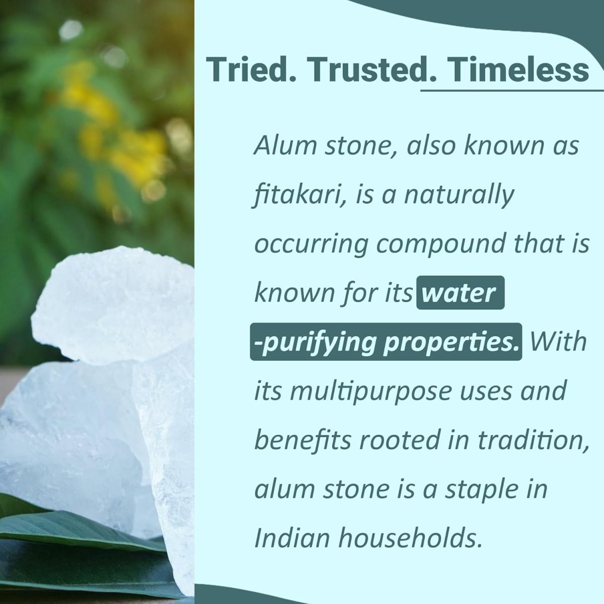 ⁦Alum Stone(phitkari) by mi Nature | for Skin Care | Water Purify| Pure Alum Stone (Potassium Alum) (Fitkari)|Cruelty Free | Post Shave Use| for Natural Deodorant | (250g)(8.81oz)⁩ - الصورة ⁦2⁩