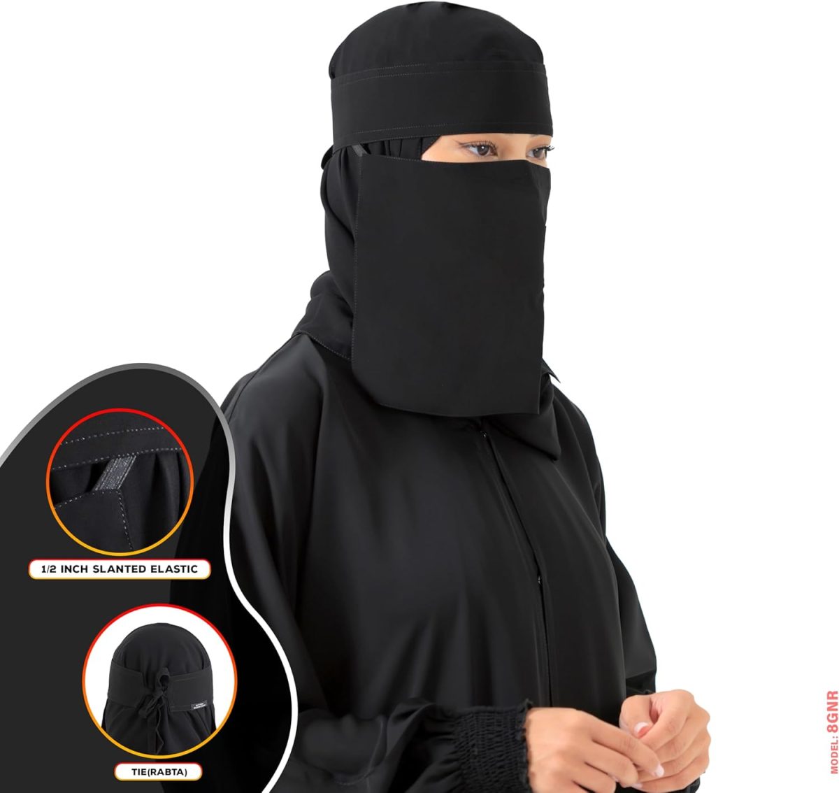 ⁦Bedoon Essm بدون اسم Original Nakab | 1/2Inch Slanted Elastic at both end |1 Layer Nosepeace/faceviel(Islamic naqab) | Model -8G⁩ - الصورة ⁦4⁩