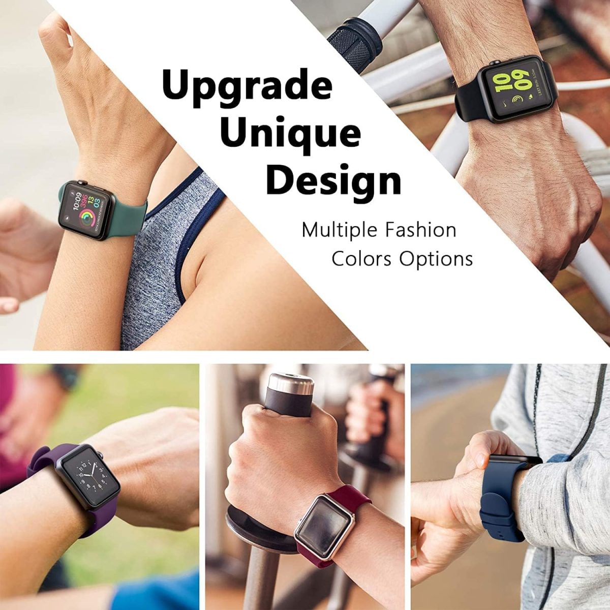 ⁦6 Pack Sport Bands Compatible with Apple Watch Band 42mm 44mm 45mm, Soft Silicone Waterproof Strap Wristbands Compatible with iWatch Apple Watch Series 7 6 5 4 3 2 1 SE⁩ - الصورة ⁦7⁩