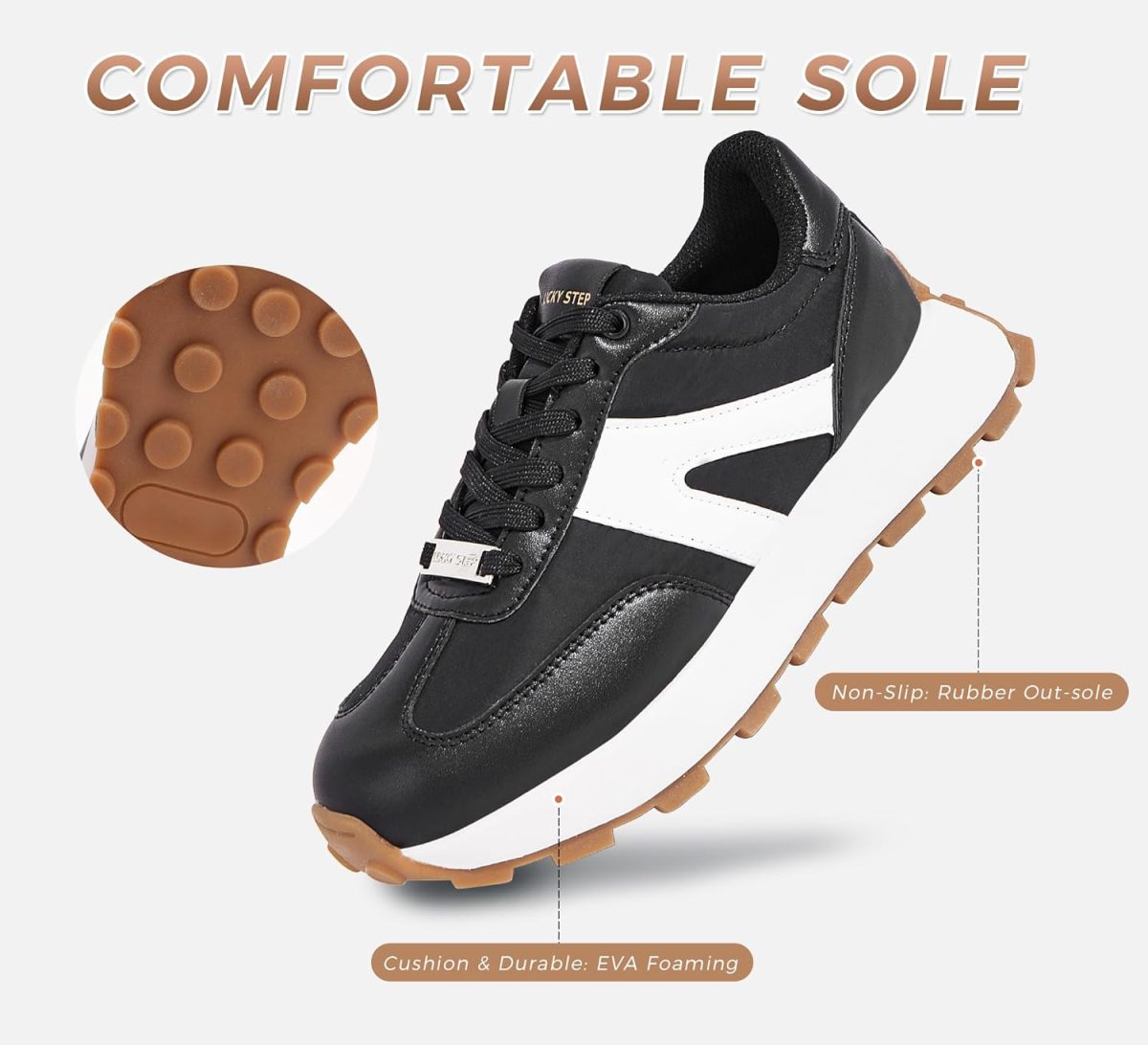⁦LUCKY STEP Women's Platform Fashion Sneakers Retro Classic Trainers Casual Lace-up Stylish Tennis Running Walking Shoes⁩ - الصورة ⁦3⁩