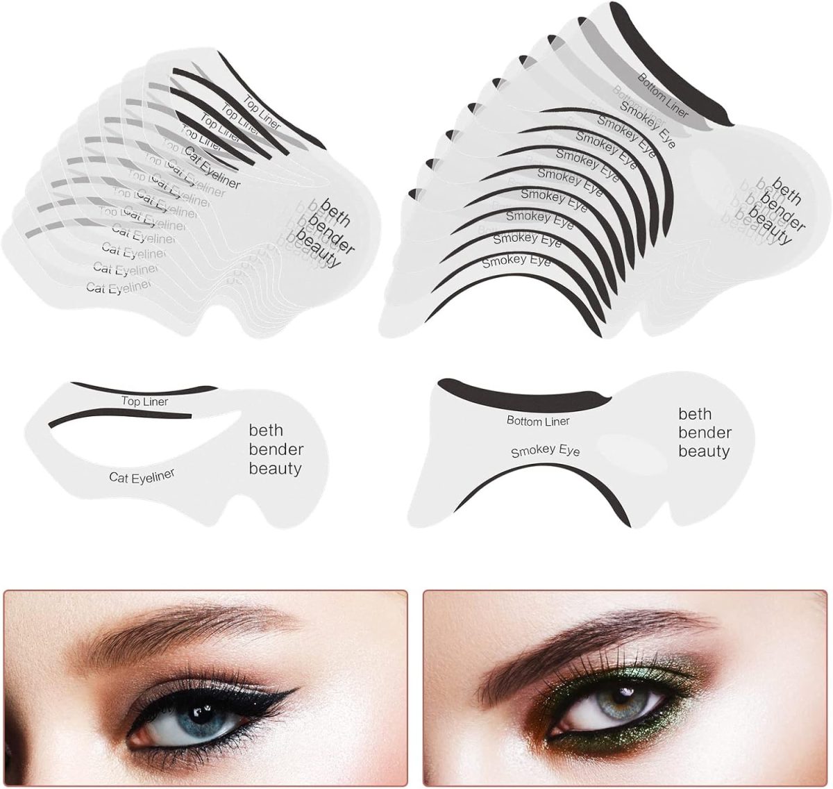 KASTWAVE 20 Pcs Eyeliner Stencil Reusable Smudgeproof Cat Eye Smoky Eye Eyeliner Template Stencil, Beauty Accessories Tools