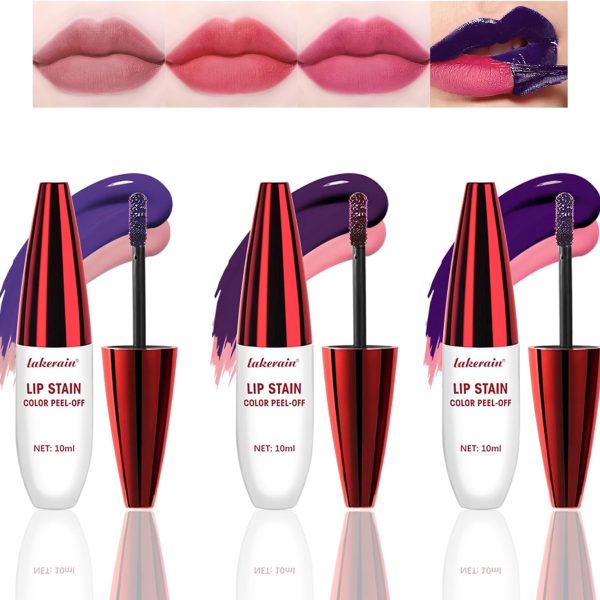 3Pcs Peel Off Lip Liner Stain, Peel Off Lip Stain Lip Tint, Long Lasting Waterproof Lip Liner Stain Peel Off Liquid Lipstick, Matte Finish Lip Stain Peel Off Makeup for Women Girls